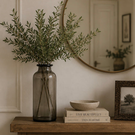 Grey glass tall vase 33cm