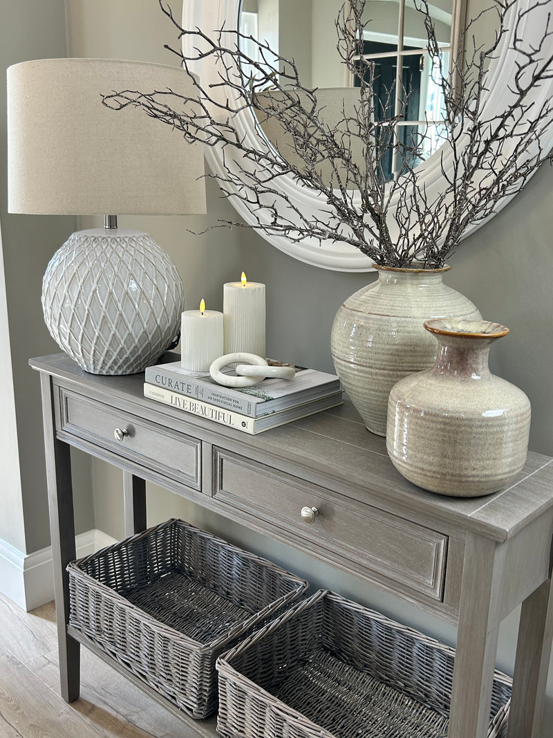 Ceramic textured neutral bottle squat vase