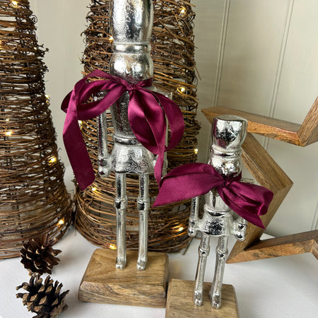 Silver Nutcracker Figures on Wood Base 2 Sizes Available