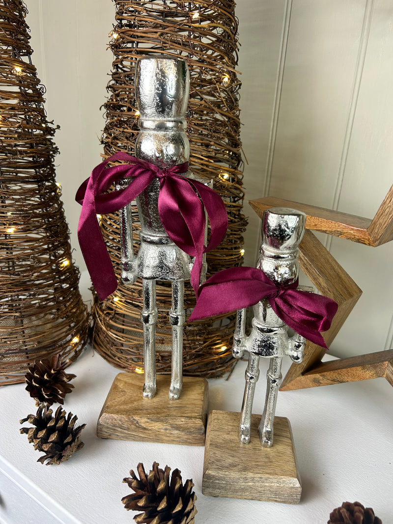 Silver Nutcracker Figures on Wood Base 2 Sizes Available