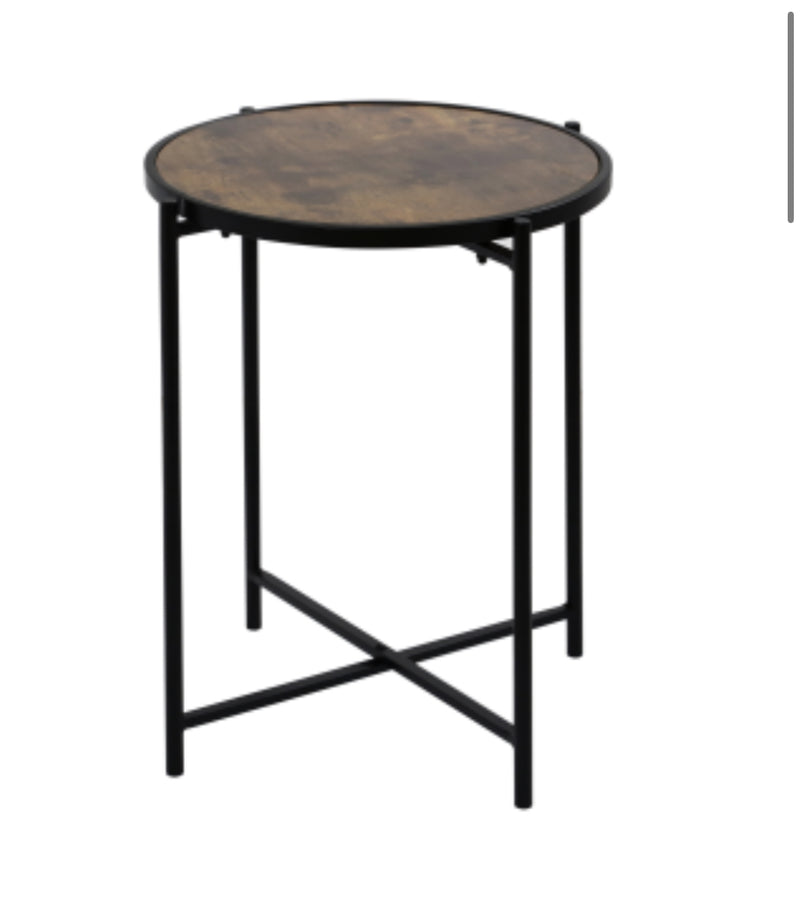 Round metal wood top side table