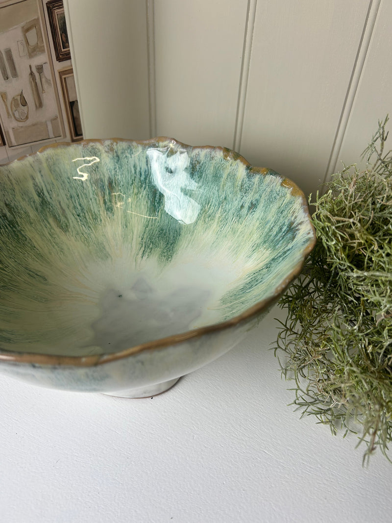 Green decorative ombré bowl on foot stand