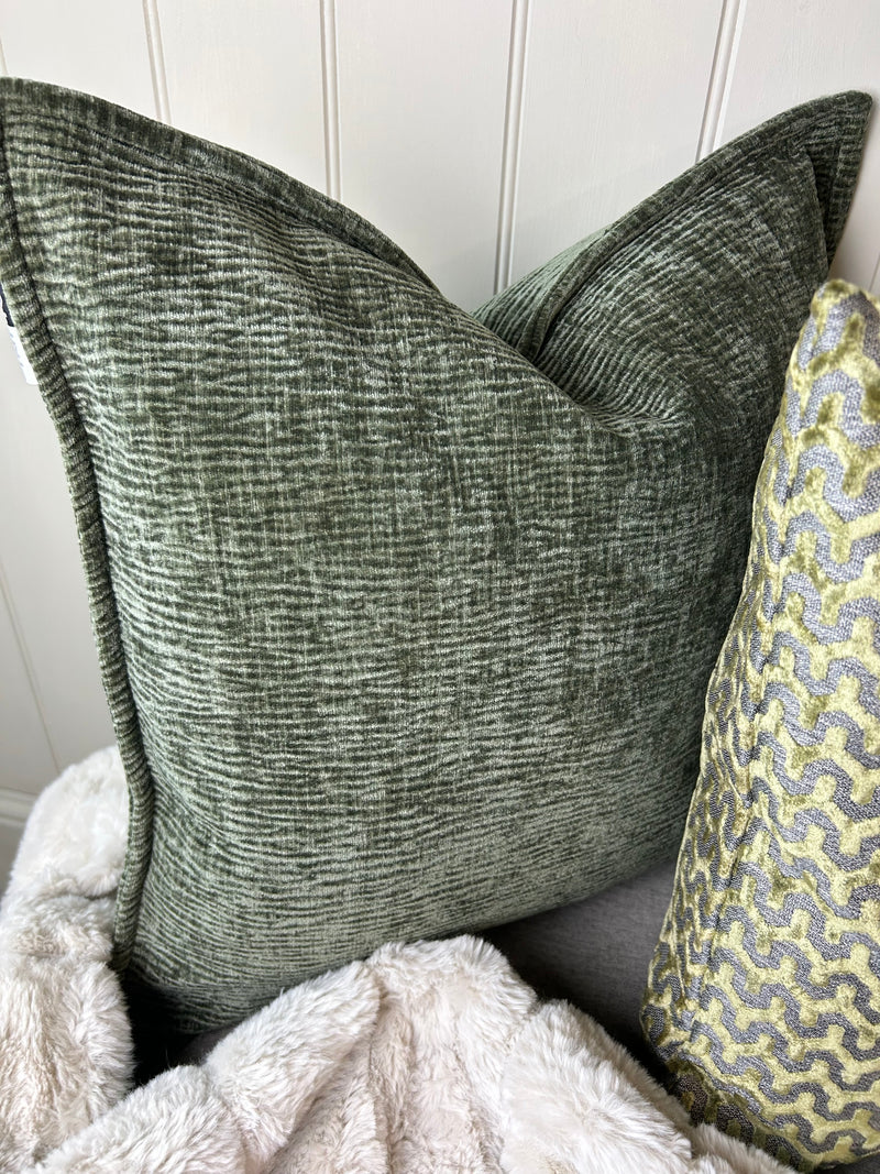 Olive Green Moddi ripple Textured Velvet Piped Edge Trim premium Cushion 45m