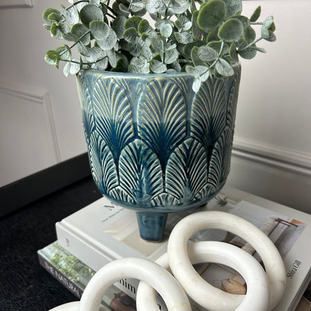 Large Blue Leaf Planter on Legs