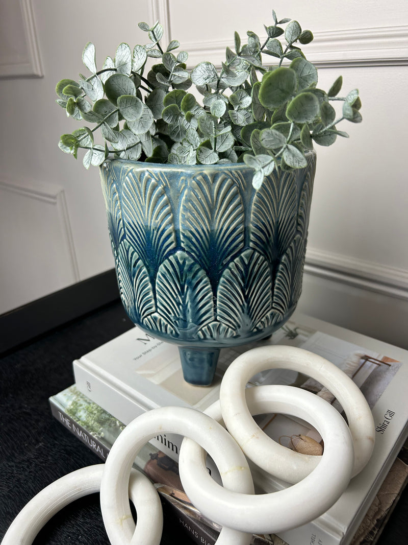 Large Blue Leaf Planter on Legs