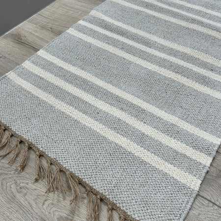 Recycled cotton stripe stone beige neutral rug runner door mat 60x90 and 70x130
