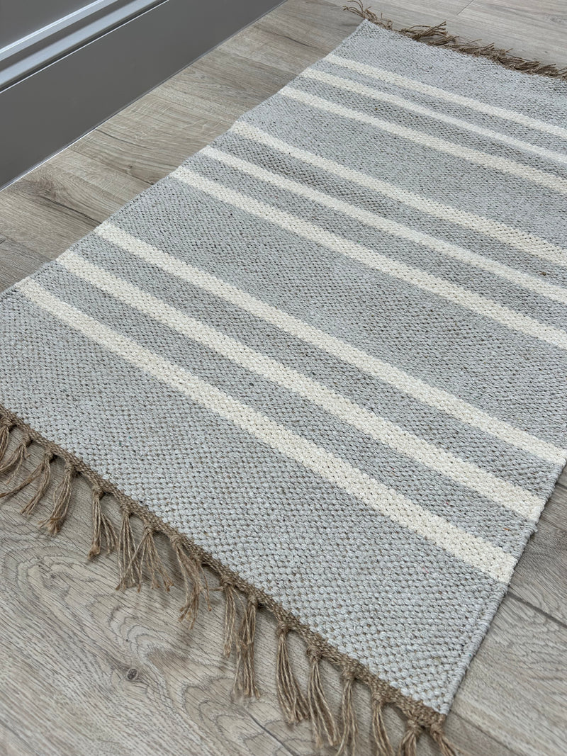 Recycled cotton stripe stone beige neutral rug runner door mat 60x90 and 70x130