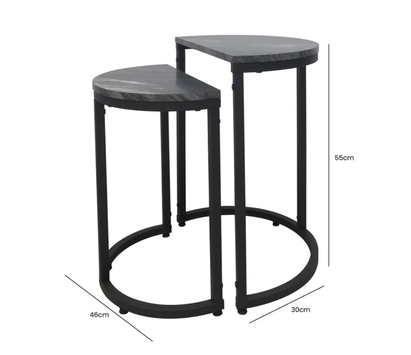 Black marble look top half moon table