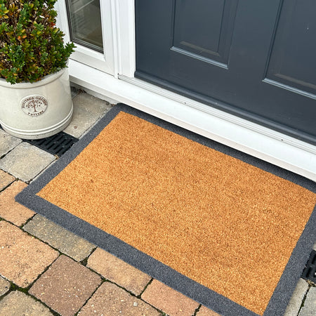 Coir & Grey Boarder Door Mat rug 2 Sizes Available