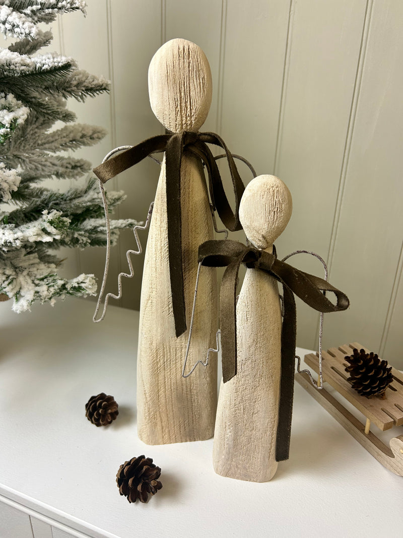 Wood and metal tall standing angel 2 sizes