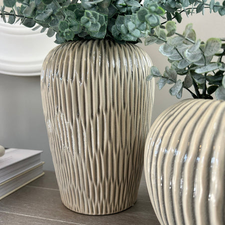 Ribbed tall chunky fleck vase neutral