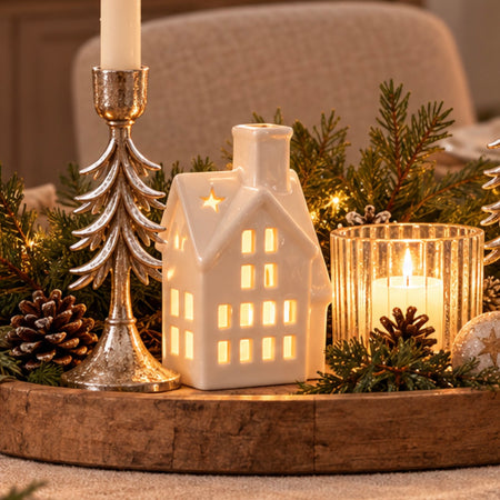 White LED lit ceramic town house 12cm