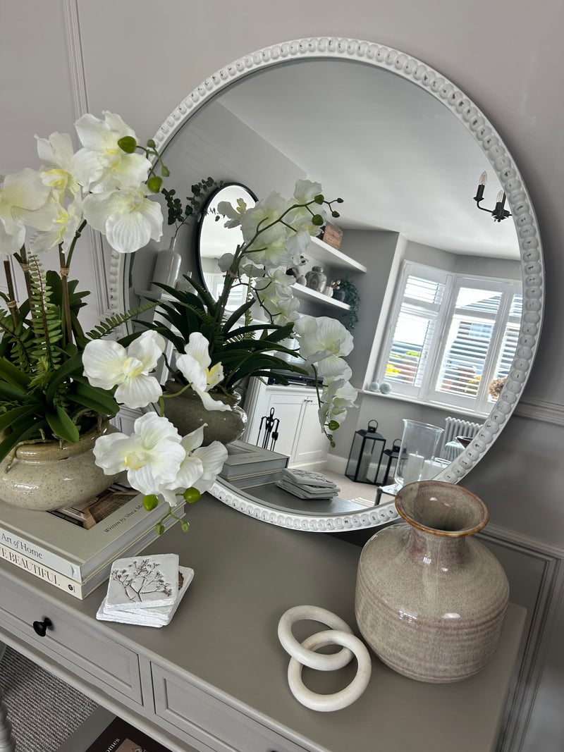 Washed wood round beaded frame mirror 76cm