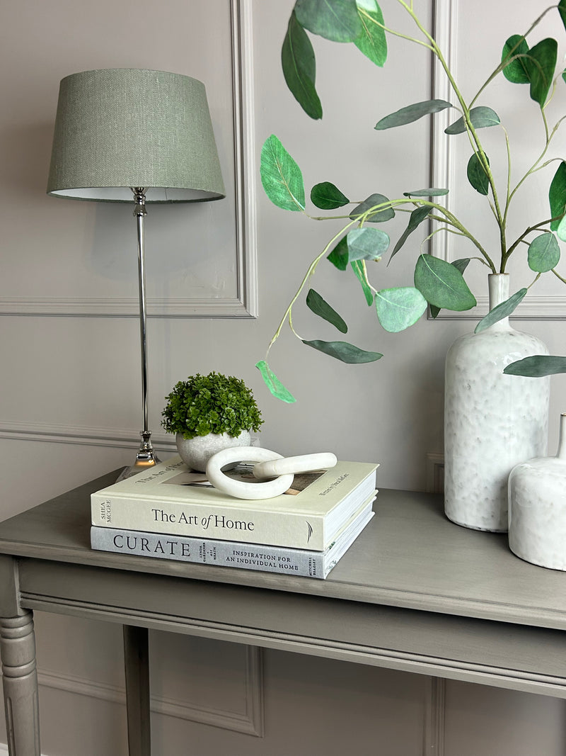 Ralph nickel tall slim lamp with green pistachio shade