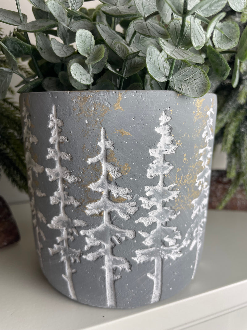 Medium Grey & White Tree Design Plant Pot