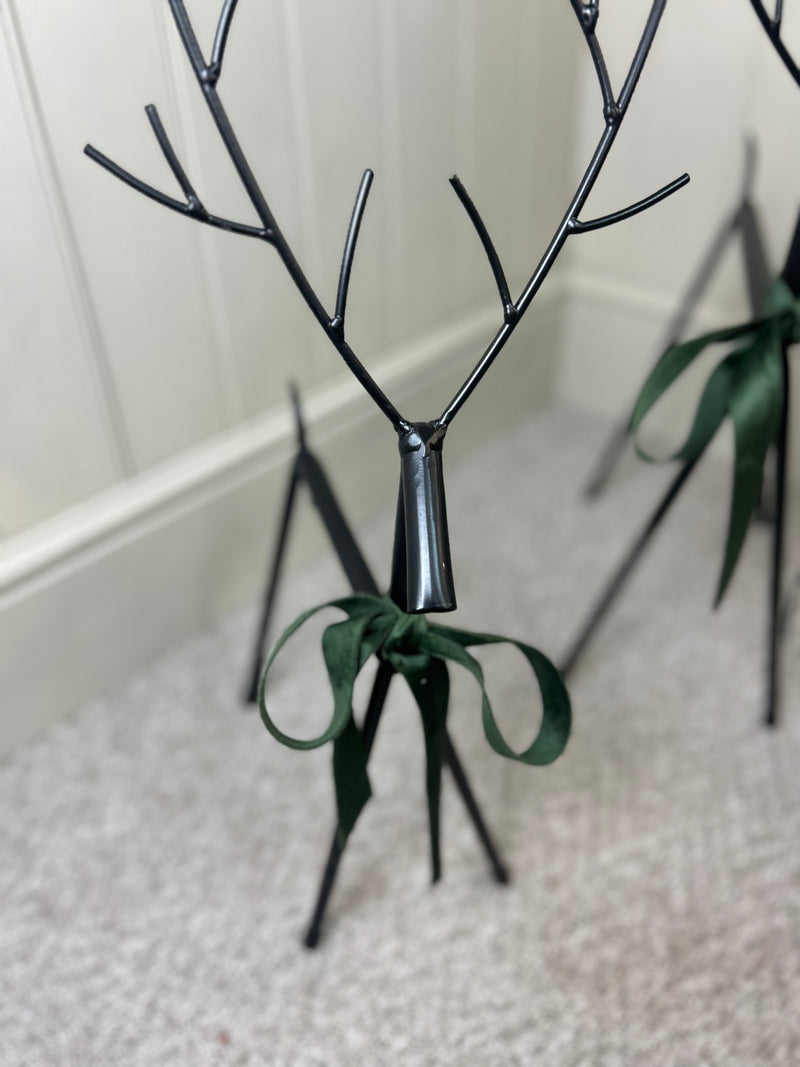Set of two black metal reindeers 67cm