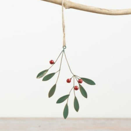 Metal Red berry mistletoe hanging sprig 15cm