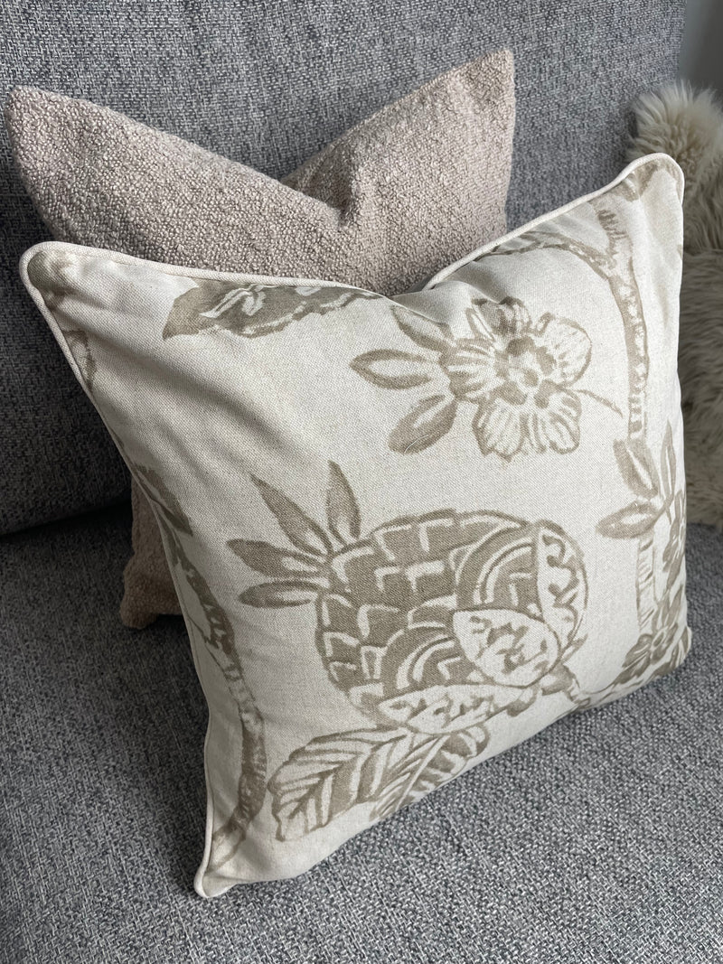 Natural floral and stripe cushion