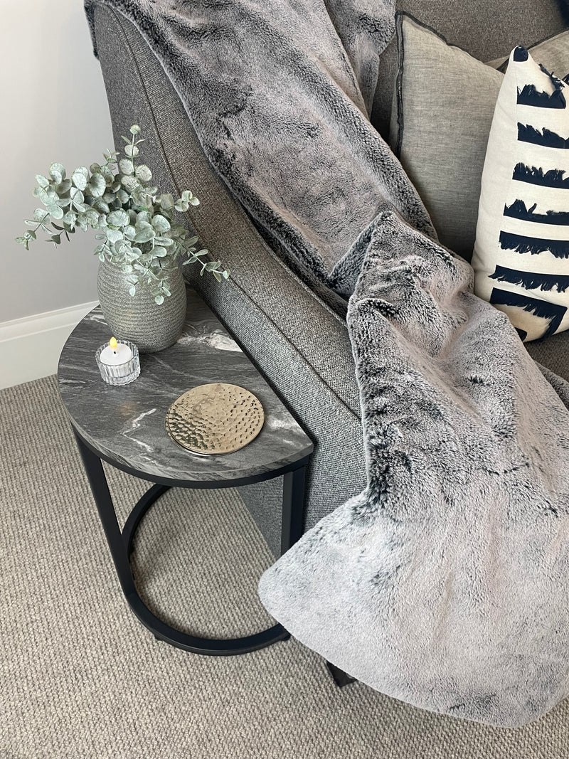 Black marble look top half moon table