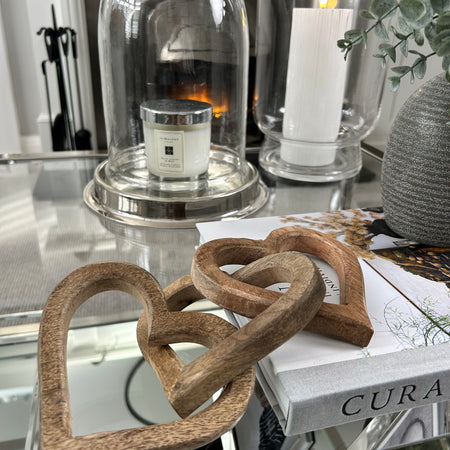 Wooden triple linked hearts ornament