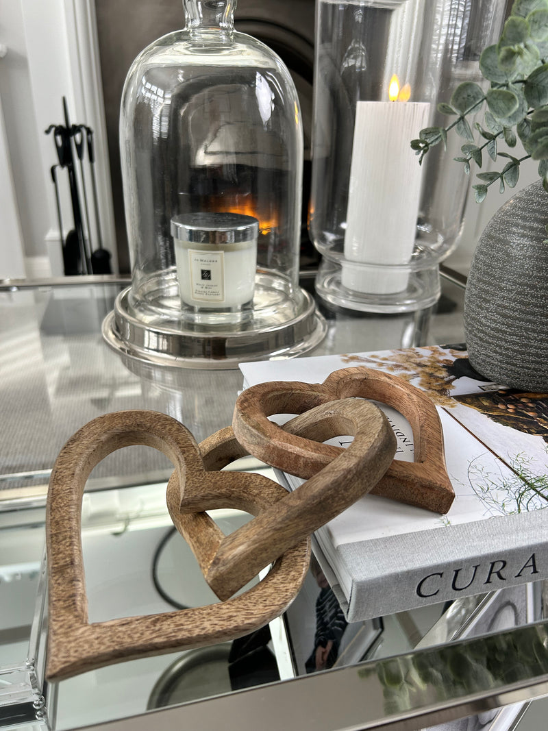 Wooden triple linked hearts ornament