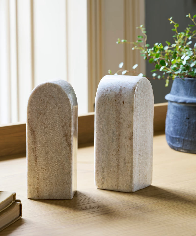 Solid marble brown beige taupe pair of bookends