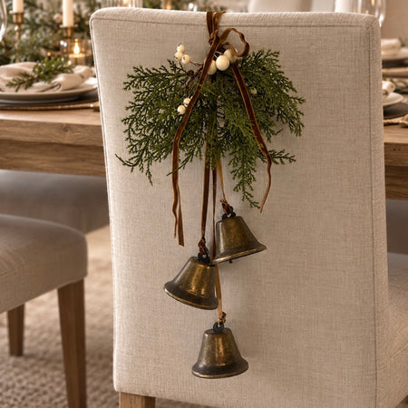 Bronze gold Hanging Bells With Greenery & White Berries