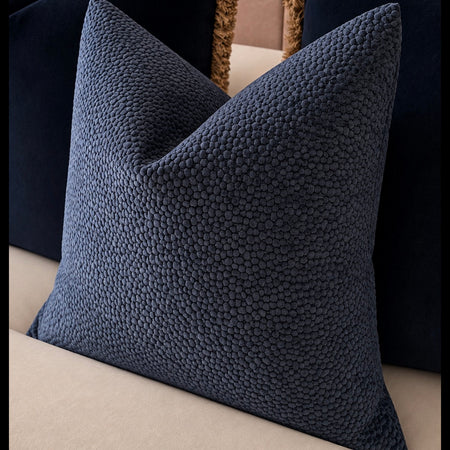 Textured Bingham navy cushion 45cm dot print