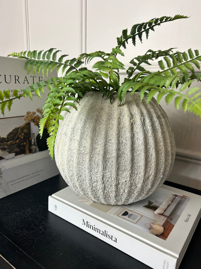 Stone ribbed vase rustic 2 sizes