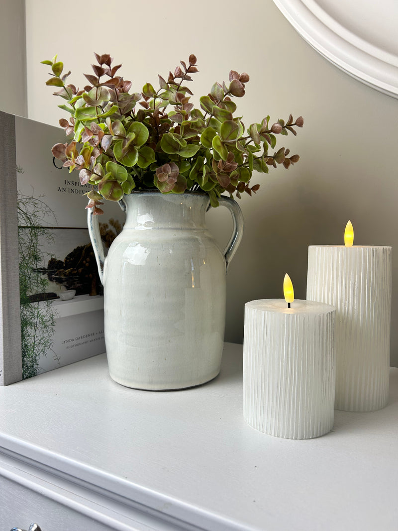 Glazed double handle urn tall vase
