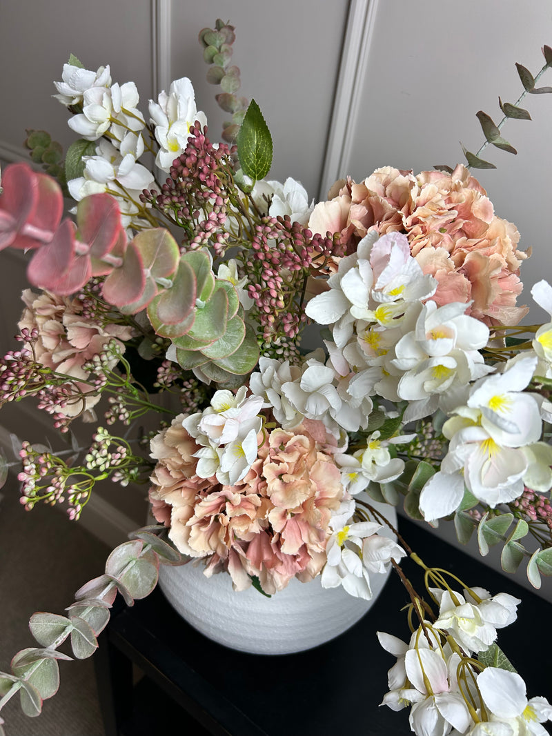 Arrangement 10 blush eucalyptus hydrangeas blossom and berry stems