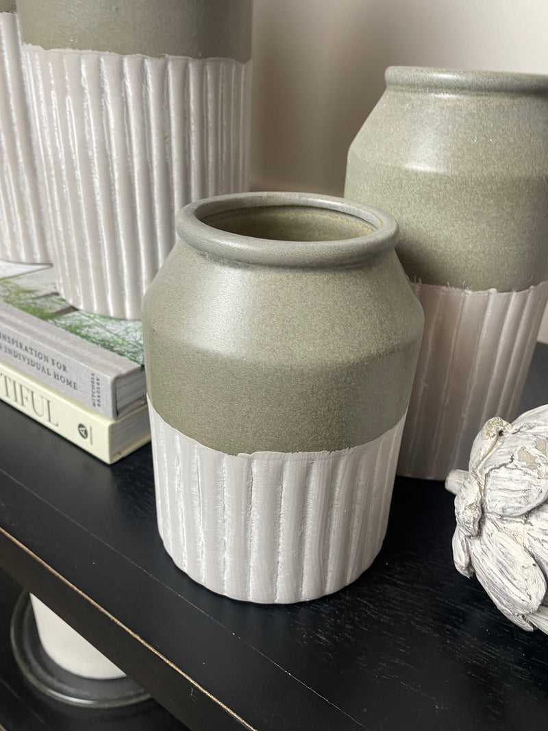 Medium Grey Two Tone Ceramic Olpe Vase