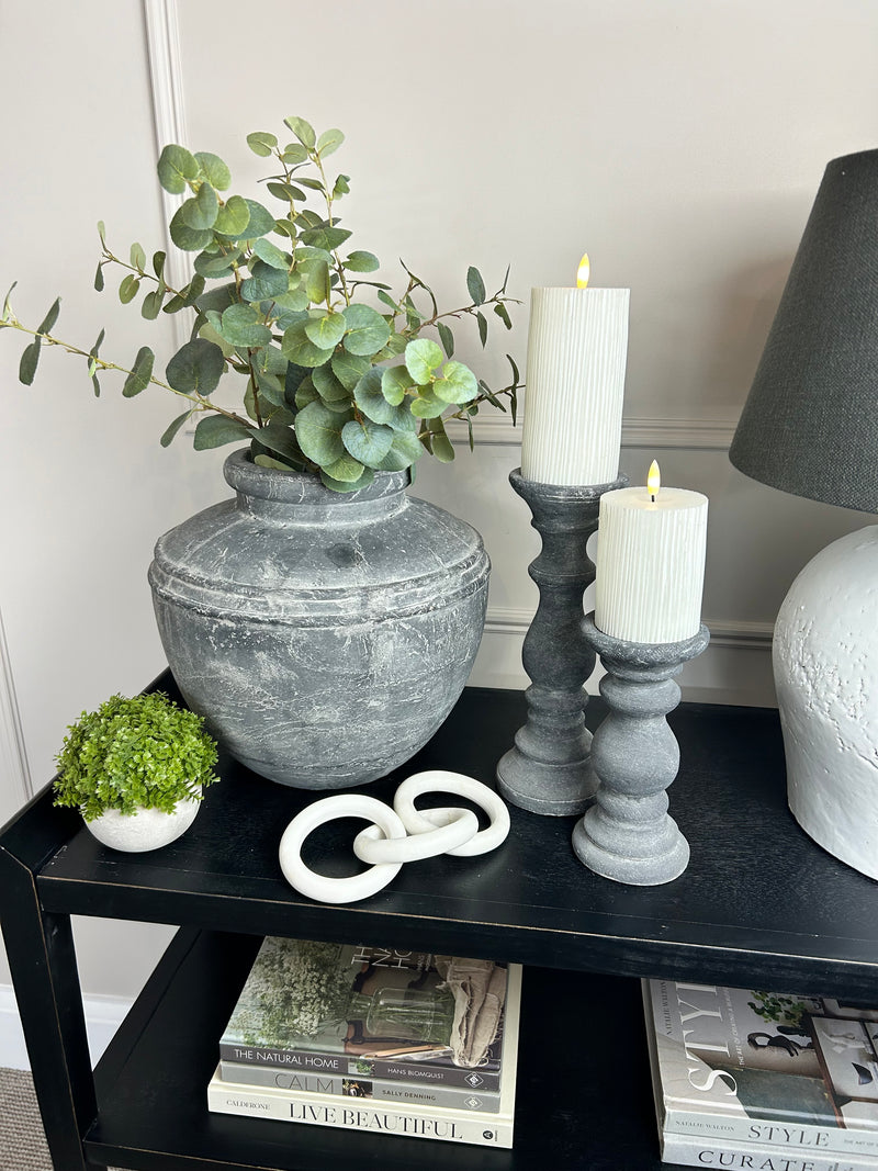 Stone look washed black candle stick 2 sizes
