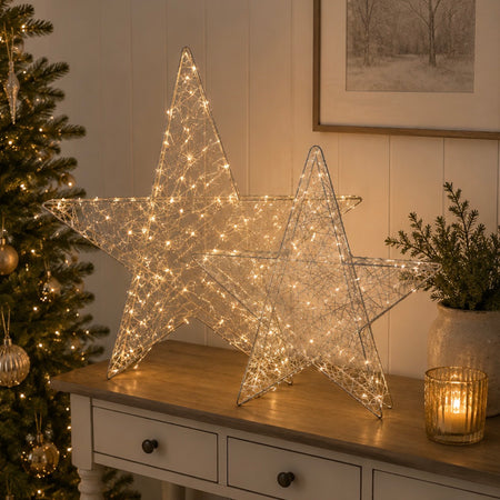 Set of two large LED chunky stars silver