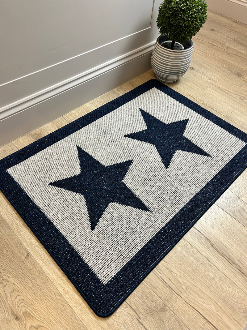 Navy Blue Star Door washable Mat Rug 50x80cm and 67x100cm