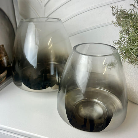 Pewter bronze brown Ombré Glass Hurricane Candle Holder 2 Sizes