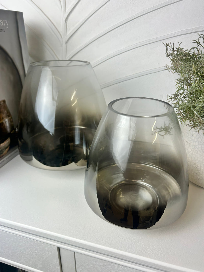 Pewter bronze brown Ombré Glass Hurricane Candle Holder 2 Sizes