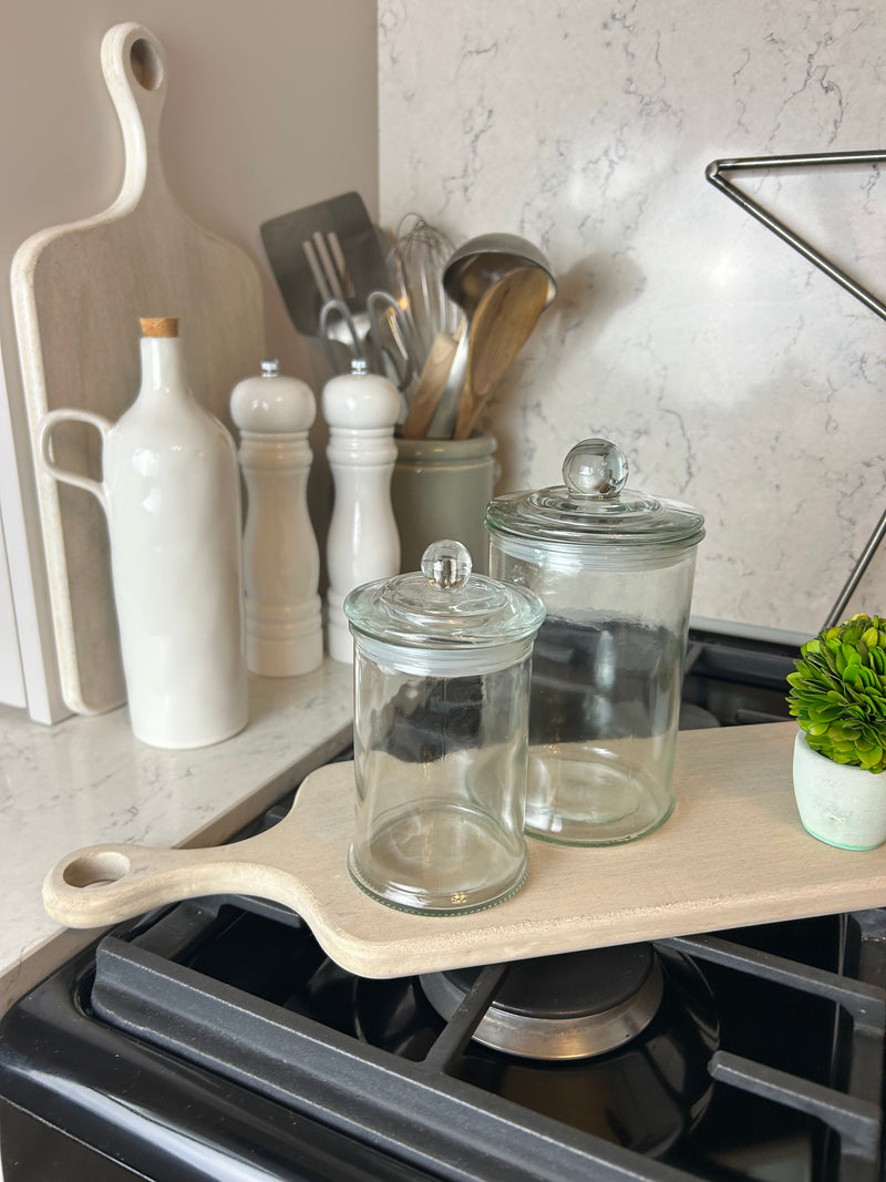 Glass lidded storage jar 2 sizes