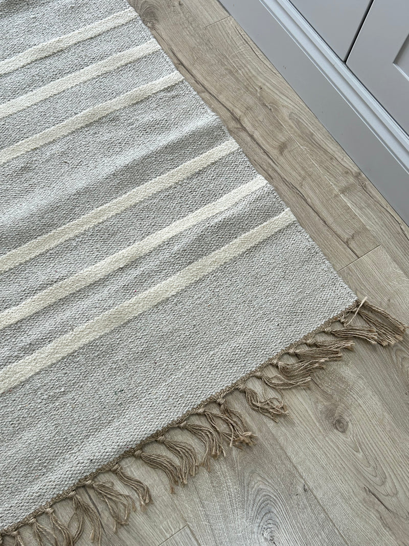 Recycled cotton stripe stone beige neutral rug runner door mat 60x90 and 70x130