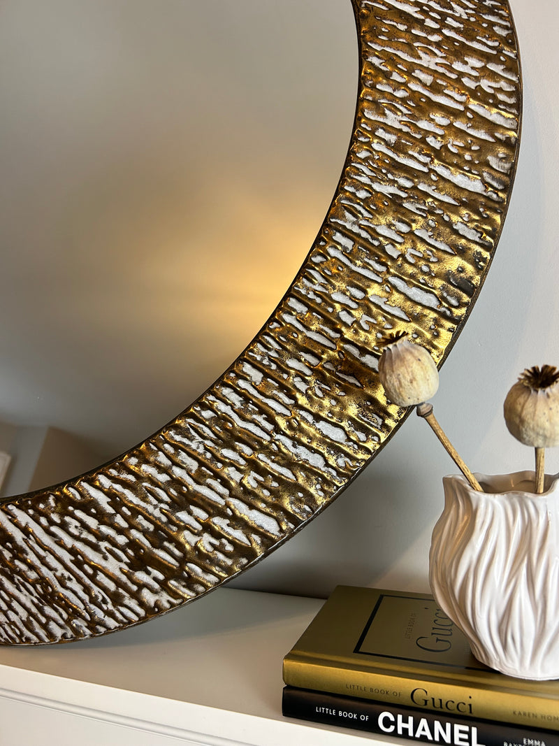 Brushed brass gold metal textured mirror 80cm
