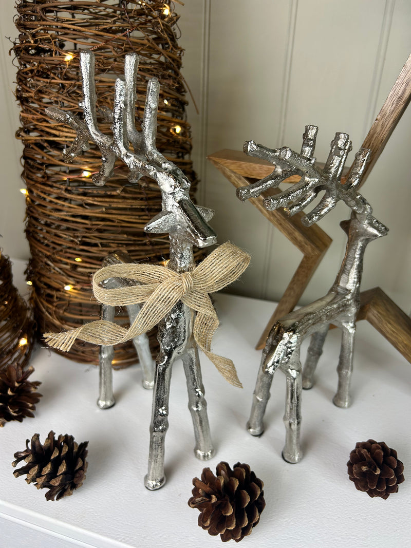 Silver metal standing reindeer 2 sizes
