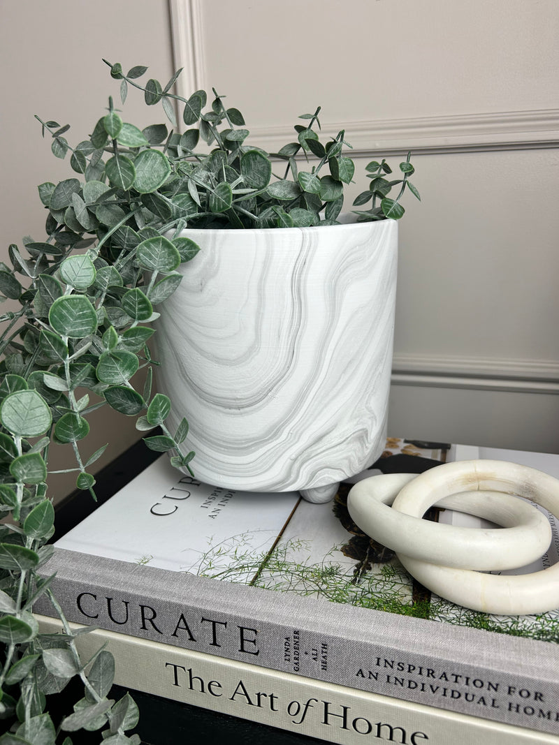Large Chunky marble plant pot on feet