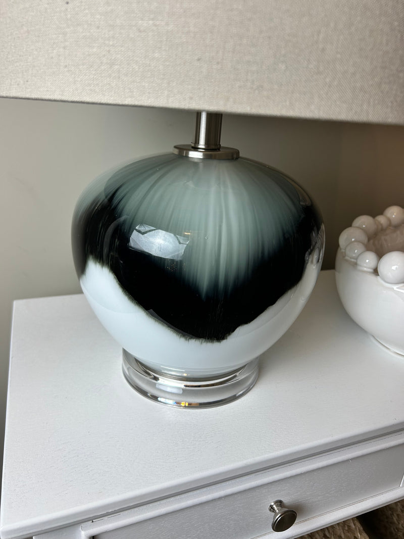 Abstract ombré glass lamp with linen shade