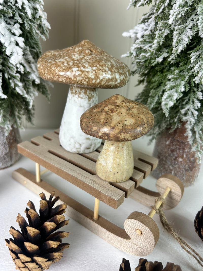 Natural stoneware ceramic mushroom toadstool brown cream 2 sixes