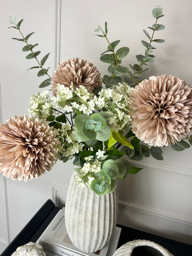 Pink allium Charlotte and eucalyptus arrangement