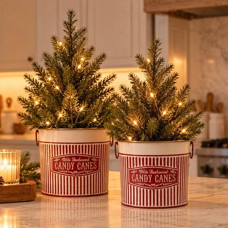 Candy cane red and white stripe tree buckets 2 sizes