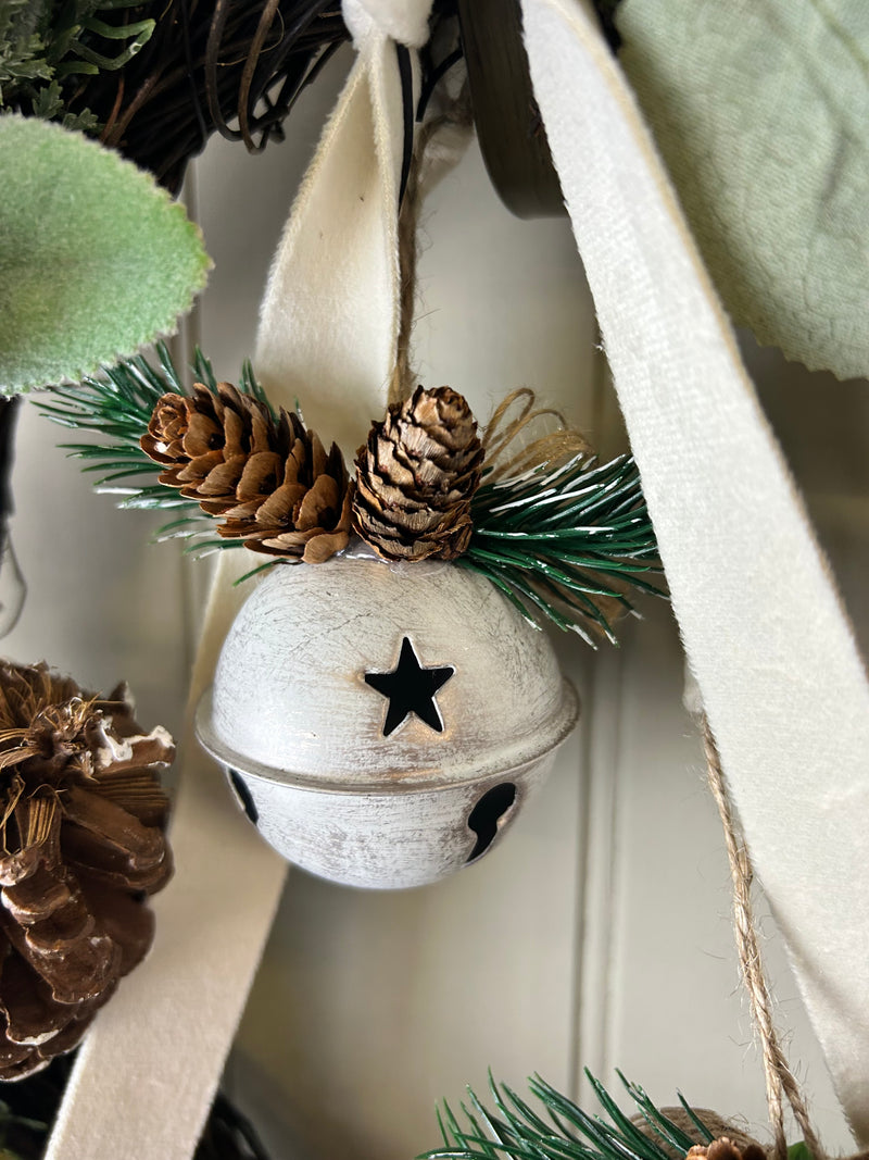 Set of Two Rustic Metal Bells white Pewter
