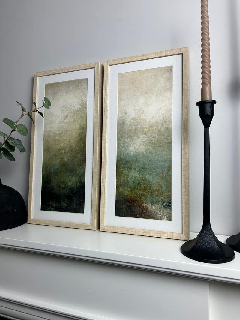 Pair of ash framed prints Mossy Forest by Suzanne Nicoll 48x24 each set 2 premium