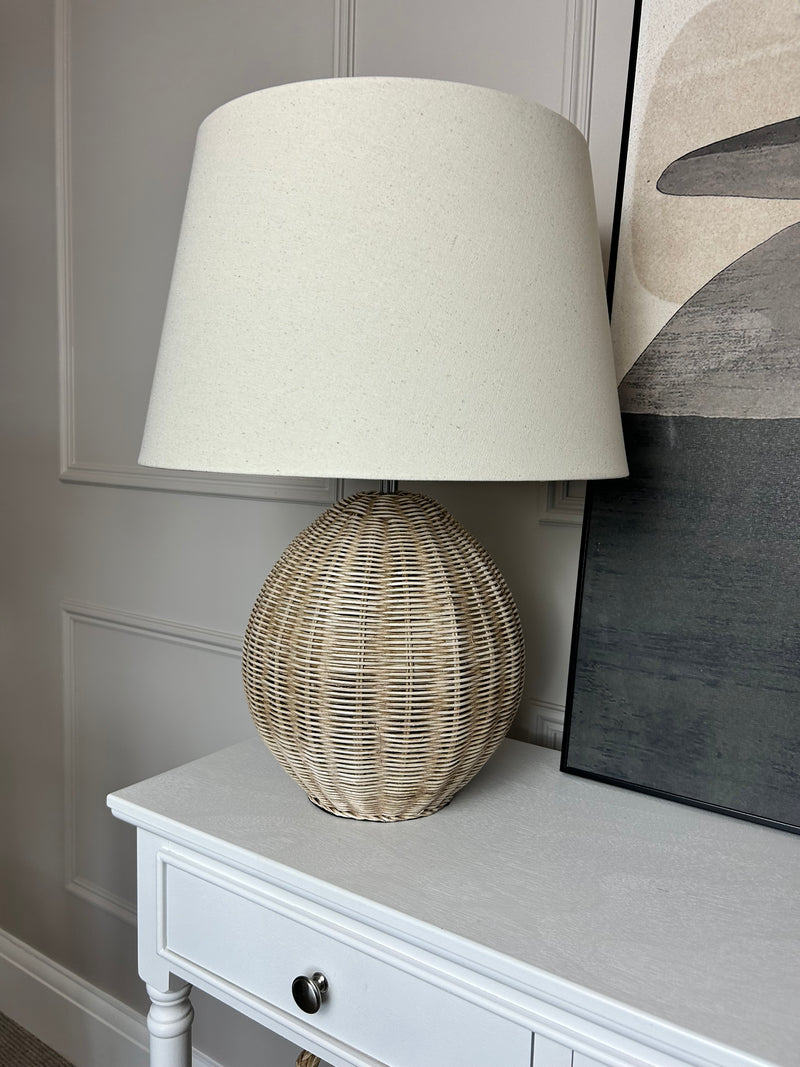 Raffles rattan basket white washed table lamp with shade