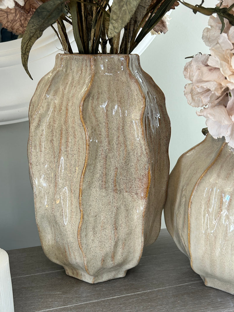 Seed pod textured ceramic vase brown beige neutral 2 sizes